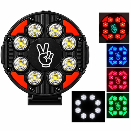 RENO116-R FARO REDONDO DE LED ALTA INTENSIDAD 15W DRL CON CENTRO RGB LUZ FIJA+ESTROBO 12/24V ROJO (PAR)