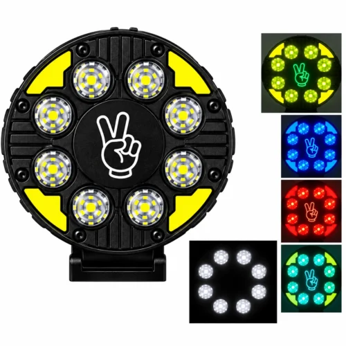 RENO116-Y FARO REDONDO DE LED ALTA INTENSIDAD 15W DRL CON CENTRO RGB LUZ FIJA+ESTROBO 12/24V AMARILLO (PAR)