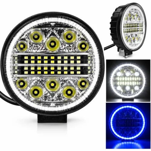 RENO125-B FARO DE LED DE ALTA INTENSIDAD LUZ FIJA Y ESTROBO BCO CON ARILLO COB AZUL (PAR)