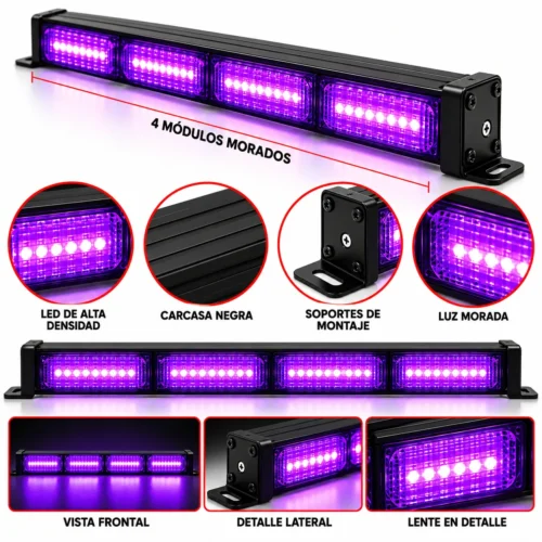 BARRA RECTA LED DE ALTA DENSIDAD / 4 MODULOS / MORADO