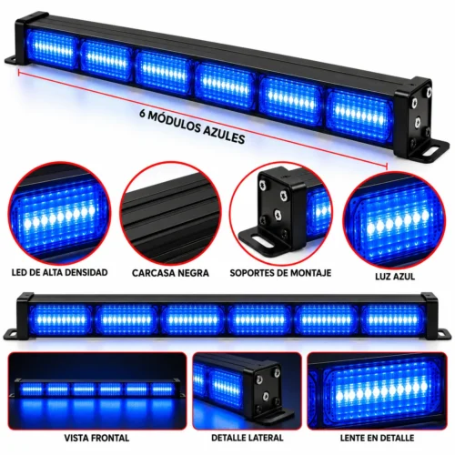 BARRA RECTA LED DE ALTA DENSIDAD / 6 MODULOS / AZUL