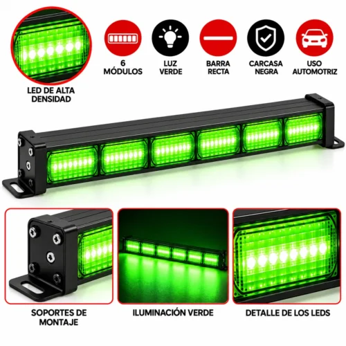 BARRA RECTA LED DE ALTA DENSIDAD / 6 MODULOS / VERDE