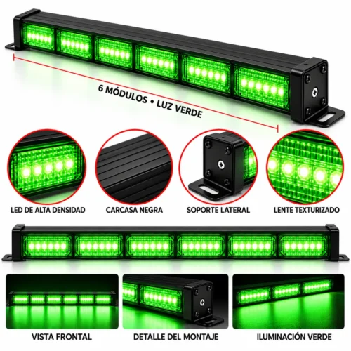 BARRA RECTA LED DE ALTA DENSIDAD / 6 MODULOS / VERDE