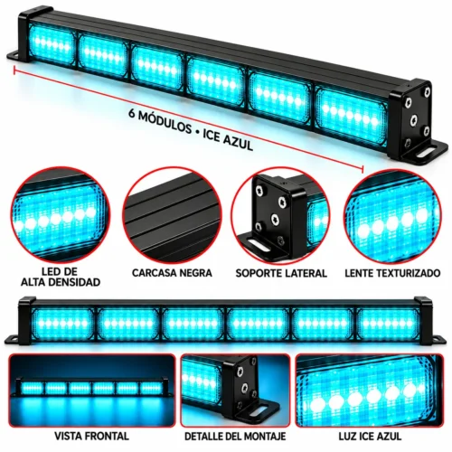 BARRA RECTA LED DE ALTA DENSIDAD / 6 MODULOS / ICE AZUL