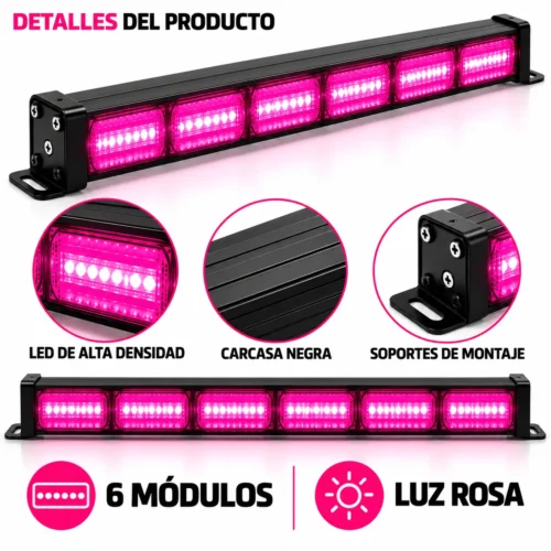 BARRA RECTA LED DE ALTA DENSIDAD / 6 MODULOS / ROSA