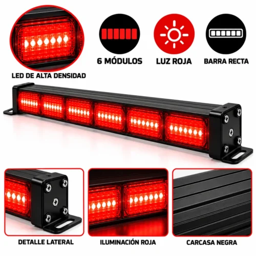 BARRA RECTA LED DE ALTA DENSIDAD / 6 MODULOS / ROJO