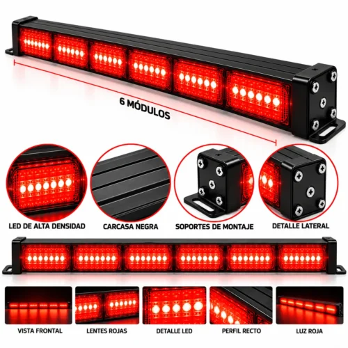 BARRA RECTA LED DE ALTA DENSIDAD / 6 MODULOS / ROJO