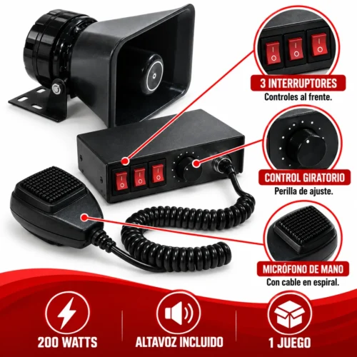SIRENA PROFESIONAL C/ALTAVOZ 200 WATTS. (JUEGO)