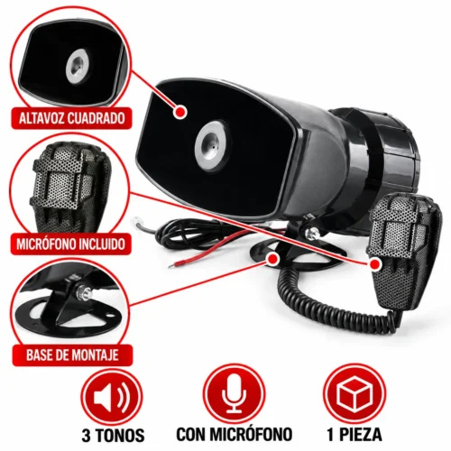 SIRENA 3 TONOS TIPO PATRULLA CON ALTAVOZ CUADRADA (pieza)
