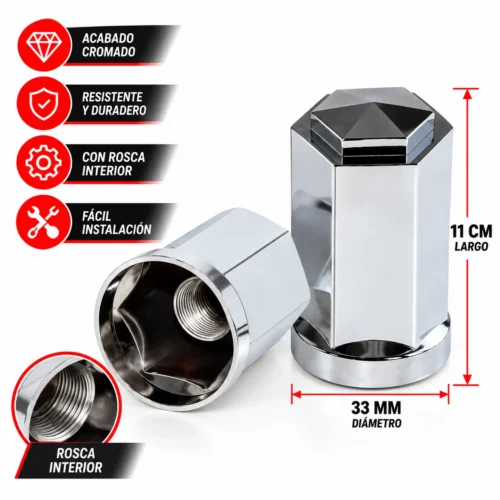 CUBRE TUERCAS AUTOMOTRIZ 33MM ROSCA 11CM LARGO (50 PZAS)