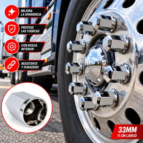 CUBRE TUERCAS AUTOMOTRIZ 33MM ROSCA 11CM LARGO (50 PZAS)