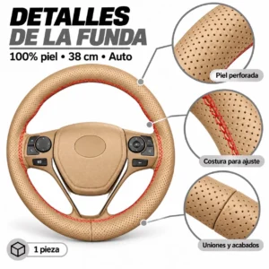 FUNDA DE VOLANTE 100% PIEL PARA COSER AUTO 38CM CAMEL
