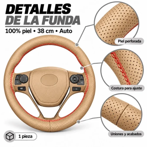 FUNDA DE VOLANTE 100% PIEL PARA COSER AUTO 38CM CAMEL