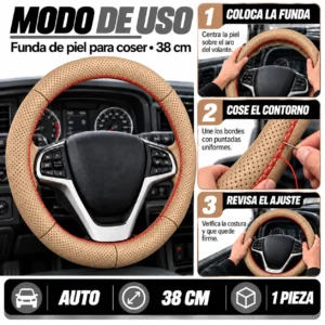 FUNDA DE VOLANTE 100% PIEL PARA COSER AUTO 38CM CAMEL