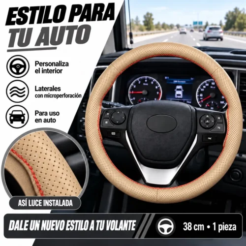 FUNDA DE VOLANTE 100% PIEL PARA COSER AUTO 38CM CAMEL
