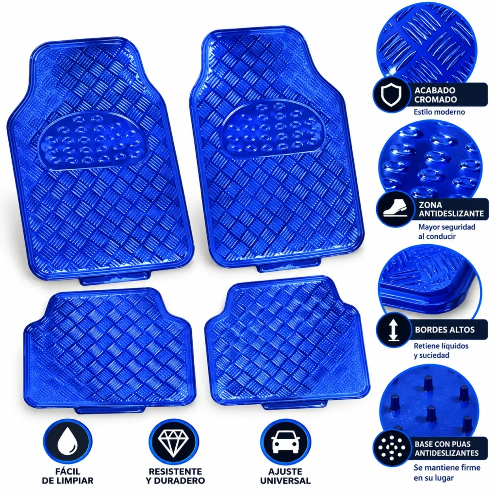 TAPETE CROMADO ECONOMICO 4 PZAS AZUL (JUEGO)