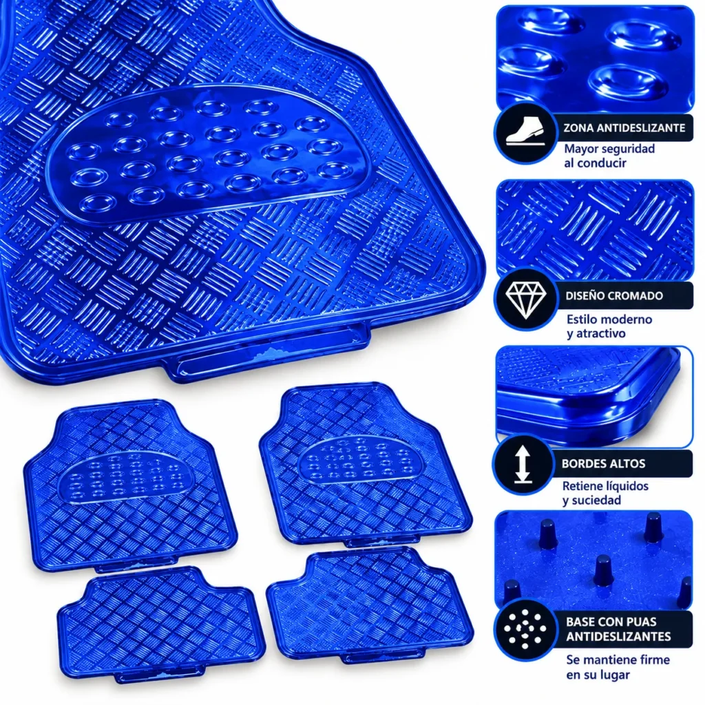 TAPETE CROMADO ECONOMICO 4 PZAS AZUL (JUEGO)