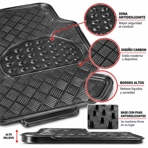 TAPETE CROMADO ECONOMICO 4 PZAS CARBON (JUEGO)