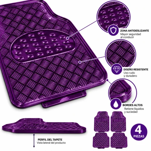 TAPETE CROMADO ECONOMICO 4 PZAS MORADO 3KG