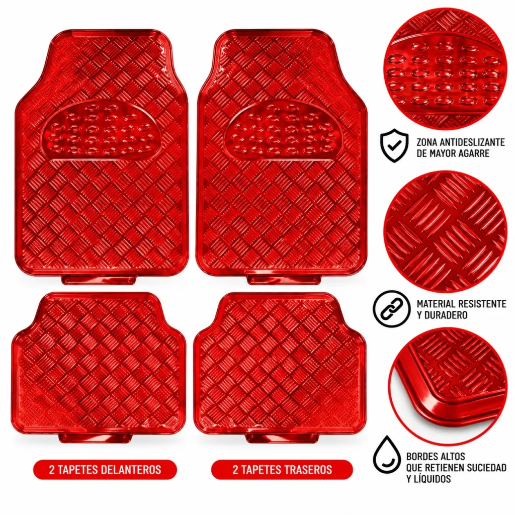 TAPETE CROMADO ECONOMICO 4 PZAS ROJO (JUEGO)