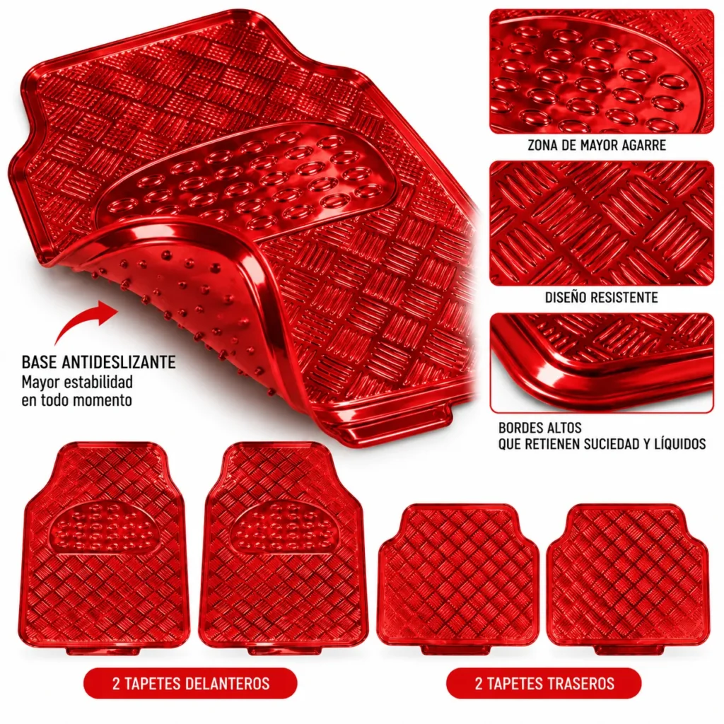 TAPETE CROMADO ECONOMICO 4 PZAS ROJO (JUEGO)