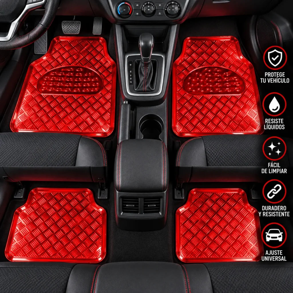 TAPETE CROMADO ECONOMICO 4 PZAS ROJO (JUEGO)