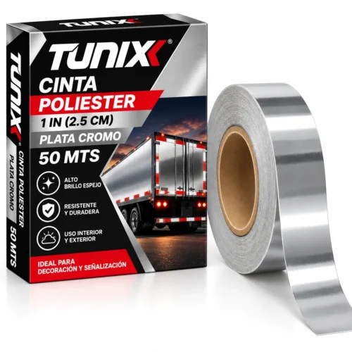 CINTA POLIESTER PLATA CROMO 1IN 50 MTS.