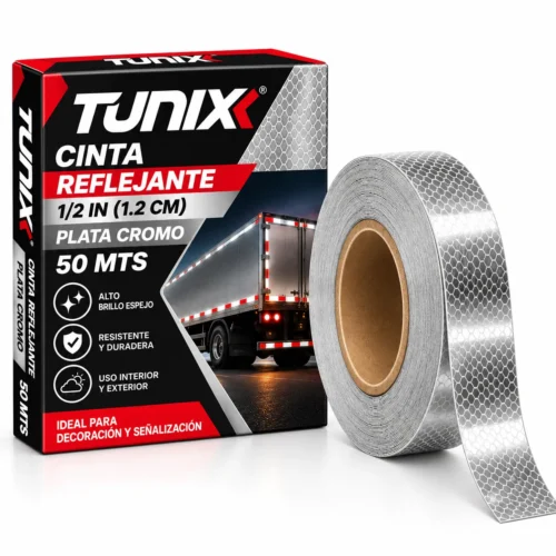 CINTA REFLEJANTE PLATA CROMO 1/2IN 50 MTS
