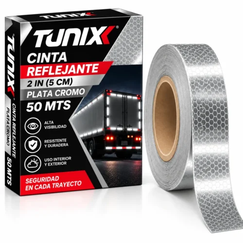 CINTA REFLEJANTE PLATA CROMO 2IN 50 MTS.