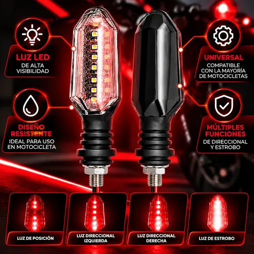 LUZ LED DIRECCIONAL UNIVERSAL PARA MOTOCICLETA ROJO