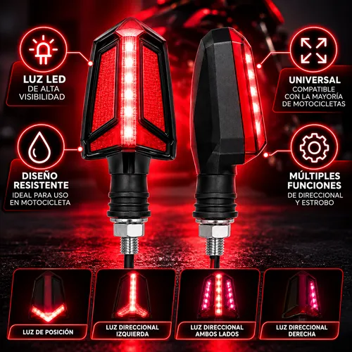 LUZ LED DIRECCIONAL UNIVERSAL PARA MOTOCICLETA ROJO