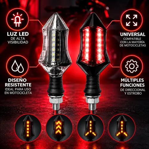 LUZ LED DIRECCIONAL UNIVERSAL PARA MOTOCICLETA ROJO